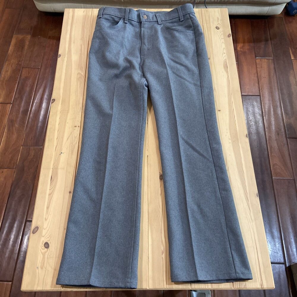 Levi Dacron Polyester Mens 34x30 Bootcut Dark Gray Black Gold Label Pants 1995